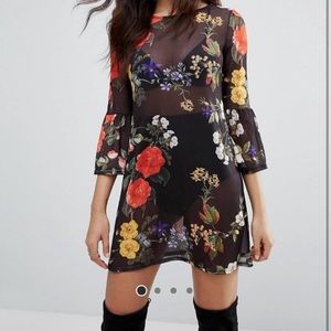 NWT boohoo night floral sheer dress